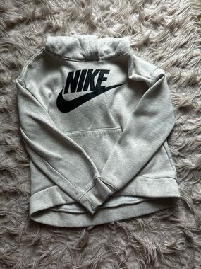 Nike Light Gray Kids Hoodie with Black Swoosh